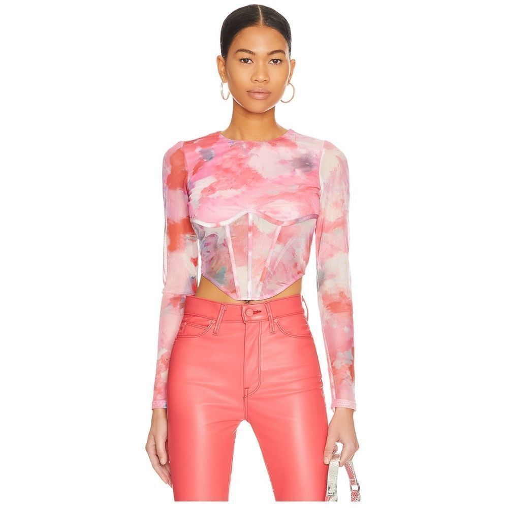 NWT Bardot Lena Mesh Corset Top Large Pink Revolve in Wildflower